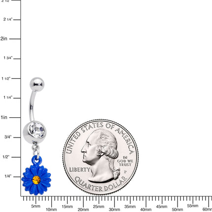 Clear Yellow Gem Blue Sunflower Dangle Belly Ring