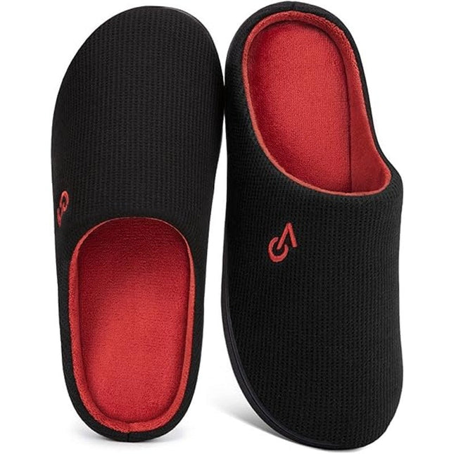 VeraCosy Mens Size 9/10 Red Black Slide On Memory Foam Rubber Sole Slippers