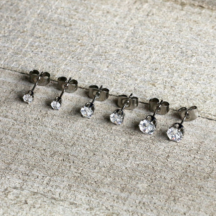 20G Clear CZ Gem 3mm to 5mm Post Stud Earring Set of 3
