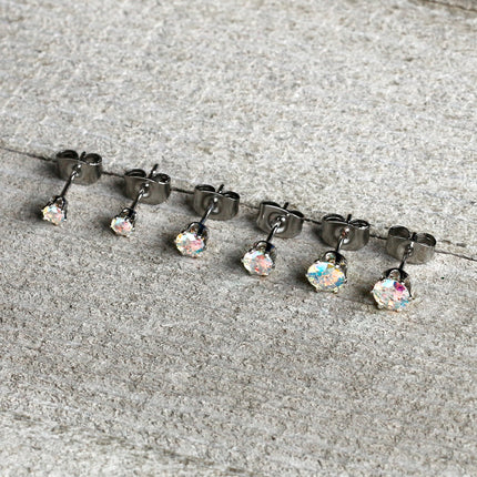 20G Aurora CZ Gem 3mm to 5mm Post Stud Earring Set of 3