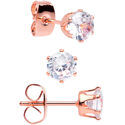 20G Clear CZ Gem Rose Gold Tone Post Stud Earring Set of 3