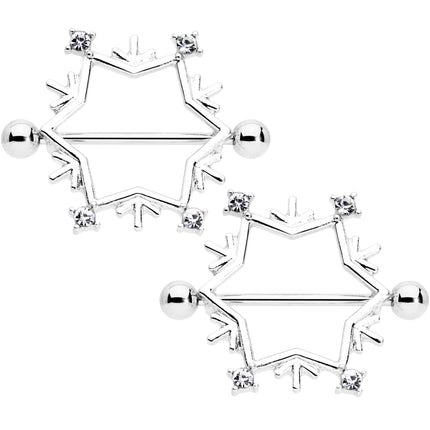 14G 3/4 Clear Gem Snowflake Christmas Nipple Shield Set