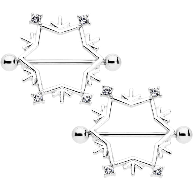 14G 3/4 Clear Gem Snowflake Christmas Nipple Shield Set