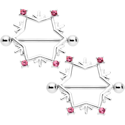 14G 3/4 Pink Gem Snowflake Christmas Nipple Shield Set