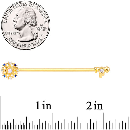 14G White Synthetic Opal Gold Tone Key Industrial Barbell 38mm
