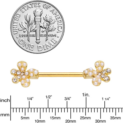 14G 9/16 Clear Gem Gold Tone Style Splat Barbell Nipple Ring Set
