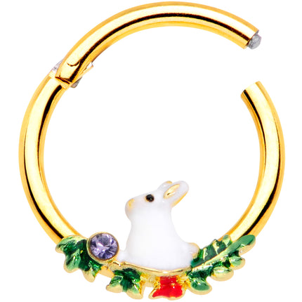 16G 3/8 Purple Gem Gold Tone White Rabbit Hinged Segment Ring