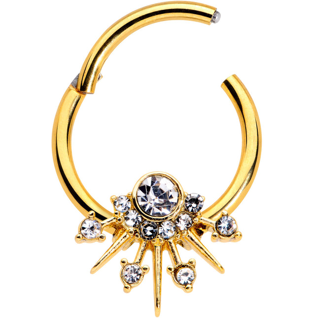 16G 3/8 Clear CZ Gem Gold Tone Elegant Crest Hinged Segment Ring