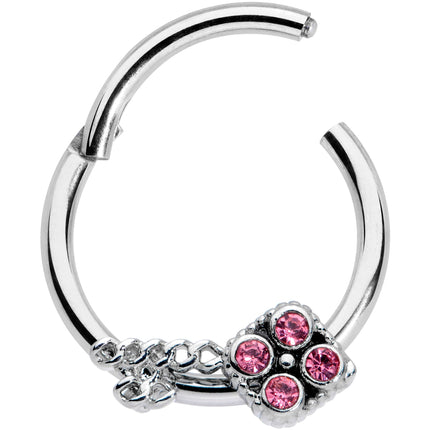 16G 3/8 Pink Gem Open Key Hinged Segment Ring