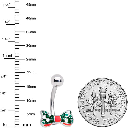 Green Red White Bow Christmas Belly Ring