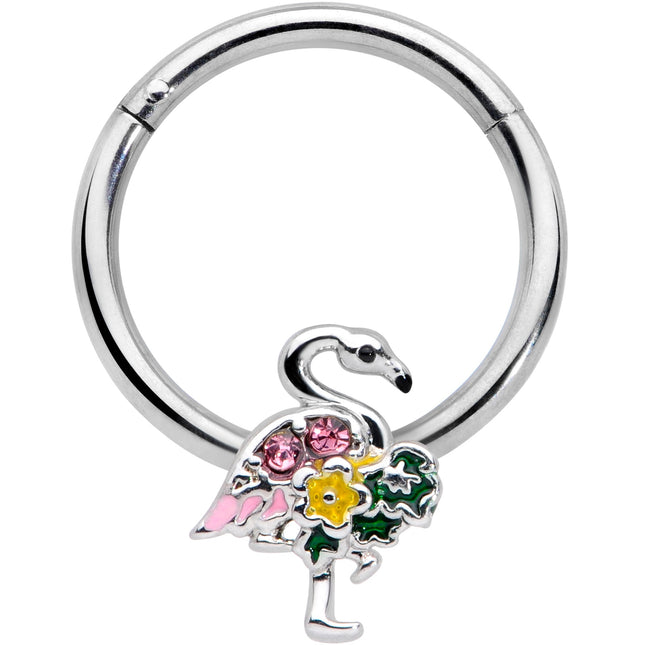 16G 3/8 Pink Gem Funky Flamingo Hinged Segment Ring
