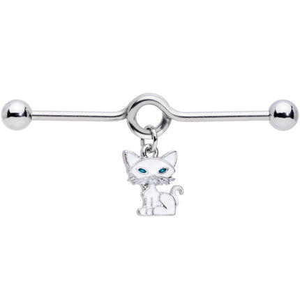 14G Blue Eyed White Cat Dangle Project Barbell 38mm
