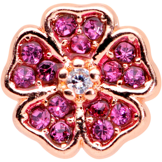 16G 5/16 Rose Gold Tone Pink CZ Gem Heart Flower Labret Tragus