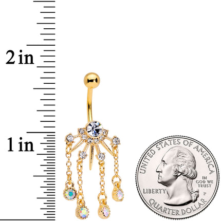Clear CZ Gem Gold Tone Elegant Crest Dangle Belly Ring