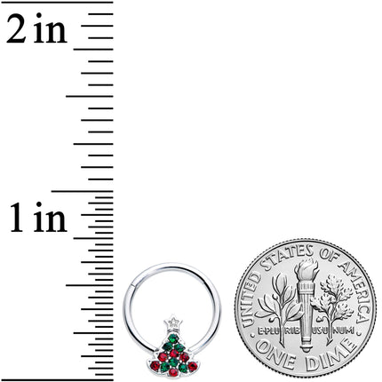 16G 3/8 Red Green Gem Starry Christmas Tree Hinged Segment Ring