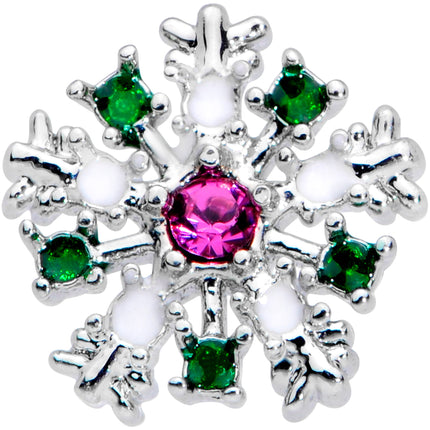 20G 1/4 Clear Pink Green Gem Snowflake Nose Bone