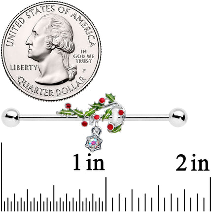 14G Aurora Gem Candy Cane Holly Christmas Industrial Barbell 38mm