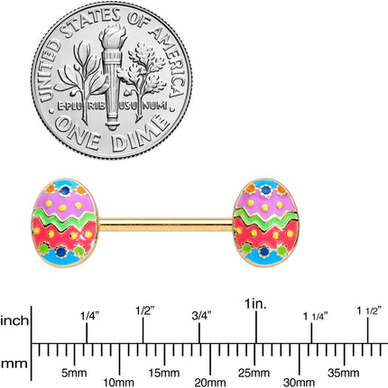 14G 9/16 Gold Tone Painted Easter Egg Barbell Nipple Ring Set