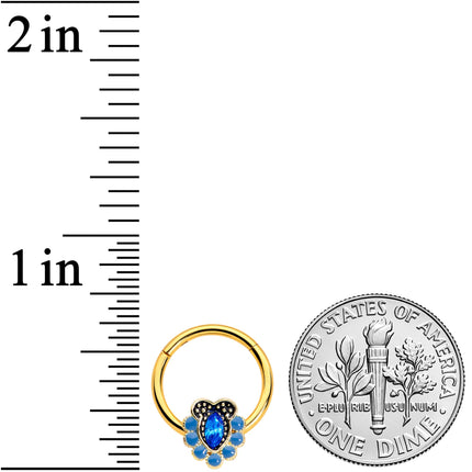 16G 3/8 Blue Gem Gold Tone Opulent Oval Hinged Segment Ring