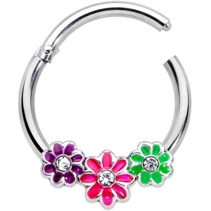 16G 3/8 Clear Gem Floral Garland Hinged Segment Ring