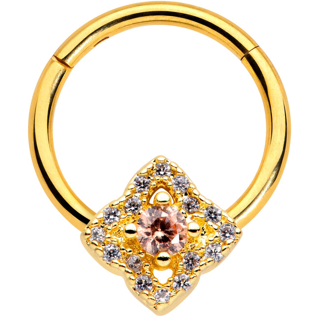 16G 3/8 Clear CZ Gem Gold Tone Rhombus Royale Hinged Segment Ring