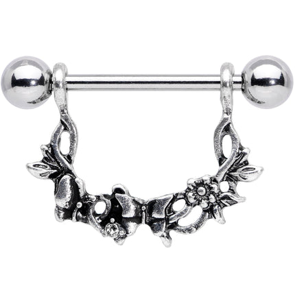 14G 9/16 Clear Gem Abstract Bow Butterfly Dangle Nipple Ring Set