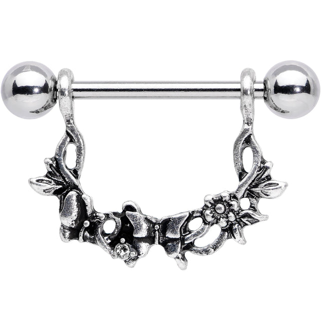 14G 9/16 Clear Gem Abstract Bow Butterfly Dangle Nipple Ring Set