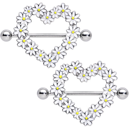 14G 13/16 Daisy Flower Heart Valentines Nipple Shield Set