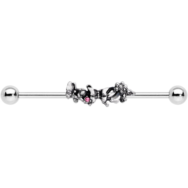 14G Pink Gem Butterfly Array Flower Industrial Barbell 38mm