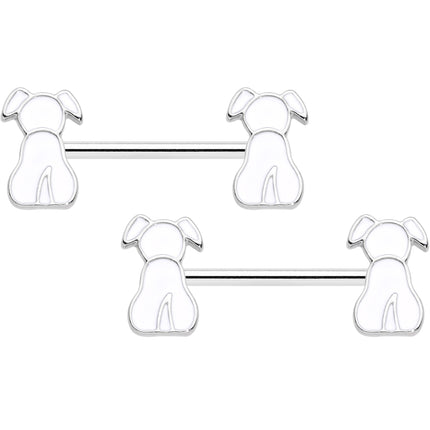14G 9/16 White Sitting Dog Barbell Nipple Ring Set