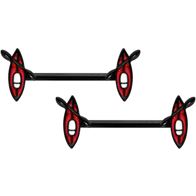 14G 9/16 Black Red Summer Kayak Boat Barbell Nipple Ring Set