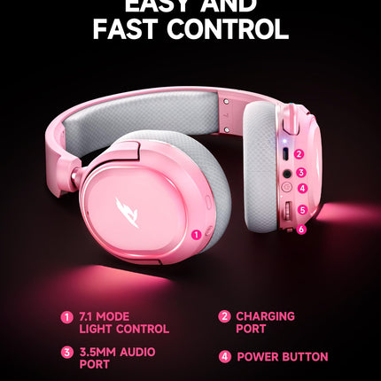 Wireless Gaming Headset, 7.1 Surround Sound, 2.4GHz USB Gaming Headphones with Bluetooth 5.4, 100H Battery, ENC Noise Canceling Mic, RGB Light, Wireless Headset for PC PS5 PS4 Mac Switch (Black-White)