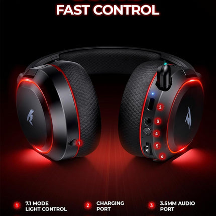 Wireless Gaming Headset, 7.1 Surround Sound, 2.4GHz USB Gaming Headphones with Bluetooth 5.4, 100H Battery, ENC Noise Canceling Mic, RGB Light, Wireless Headset for PC PS5 PS4 Mac Switch (Black-White)