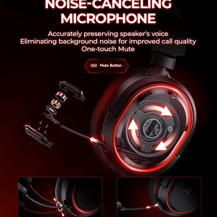 Wireless Gaming Headset, 7.1 Surround Sound, 2.4GHz USB Gaming Headphones with Bluetooth 5.4, 100H Battery, ENC Noise Canceling Mic, RGB Light, Wireless Headset for PC PS5 PS4 Mac Switch (Black-White)
