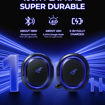 Wireless Gaming Headset, 7.1 Surround Sound, 2.4GHz USB Gaming Headphones with Bluetooth 5.4, 100H Battery, ENC Noise Canceling Mic, RGB Light, Wireless Headset for PC PS5 PS4 Mac Switch (Black-White)