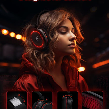 Wireless Gaming Headset, 7.1 Surround Sound, 2.4GHz USB Gaming Headphones with Bluetooth 5.4, 100H Battery, ENC Noise Canceling Mic, RGB Light, Wireless Headset for PC PS5 PS4 Mac Switch (Black-White)