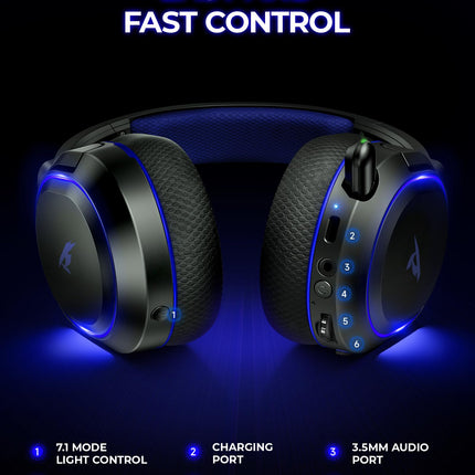Wireless Gaming Headset, 7.1 Surround Sound, 2.4GHz USB Gaming Headphones with Bluetooth 5.4, 100H Battery, ENC Noise Canceling Mic, RGB Light, Wireless Headset for PC PS5 PS4 Mac Switch (Black-White)