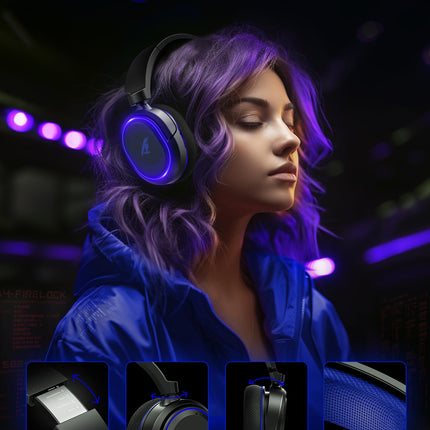 Wireless Gaming Headset, 7.1 Surround Sound, 2.4GHz USB Gaming Headphones with Bluetooth 5.4, 100H Battery, ENC Noise Canceling Mic, RGB Light, Wireless Headset for PC PS5 PS4 Mac Switch (Black-White)