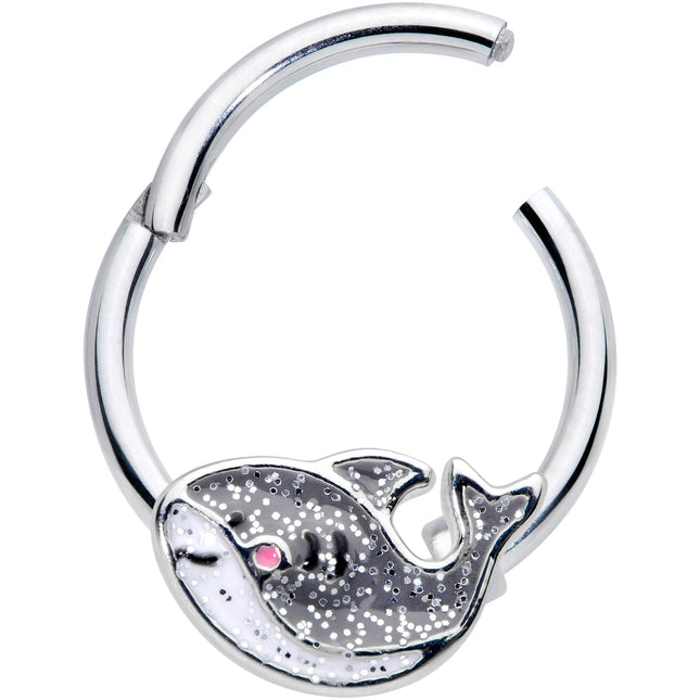 16G 3/8 Sweet Smiling Whale Hinged Segment Ring