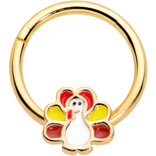 16G 3/8 Gold Tone Turkey Time Thanksgiving Hinged Segment Ring