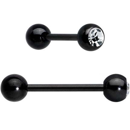 Clear Gem Black Purple Heart Matte Stripe Barbell Tongue Ring Set of 4