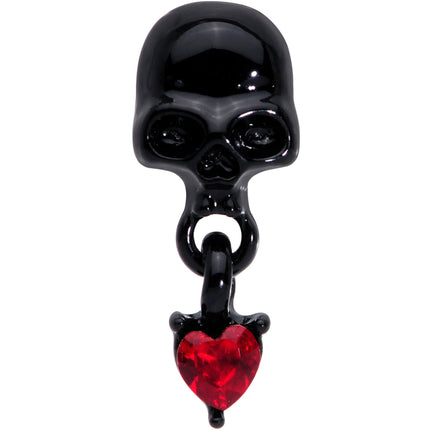 18G 1/4 Red CZ Gem Heart Black Skull Halloween L Shape Nose Ring