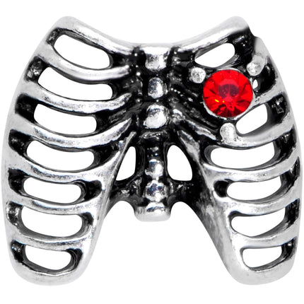16G 5/16 Red CZ Gem Heart Skeleton Ribs Halloween Labret Tragus