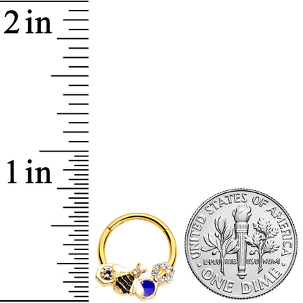 16G 3/8 Clear CZ Gem Gold Tone Lovely Bee Hinged Segment Ring