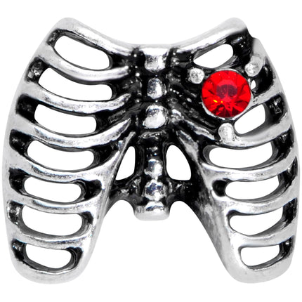 16G 1/4 Red CZ Gem Heart Skeleton Halloween Cartilage Earring