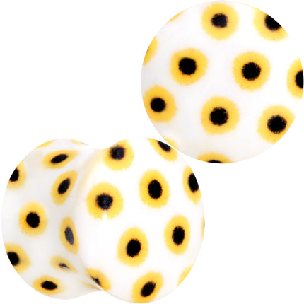 White Acrylic Scores of Sunflowers Double Flare Plug Set