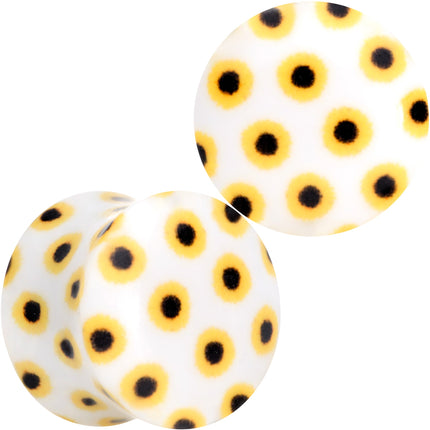 White Acrylic Scores of Sunflowers Double Flare Plug Set