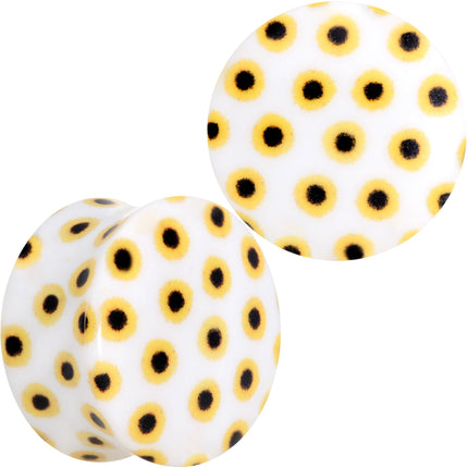 White Acrylic Scores of Sunflowers Double Flare Plug Set