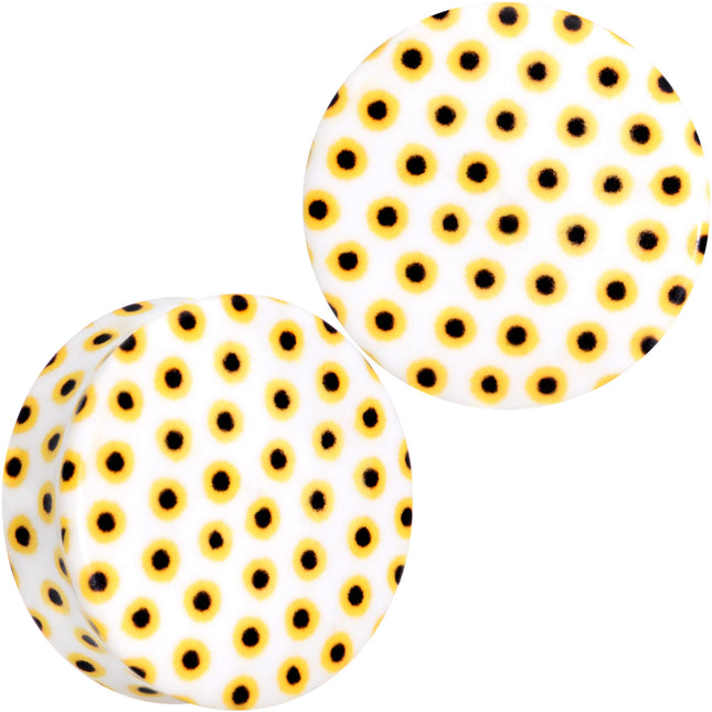 White Acrylic Scores of Sunflowers Double Flare Plug Set