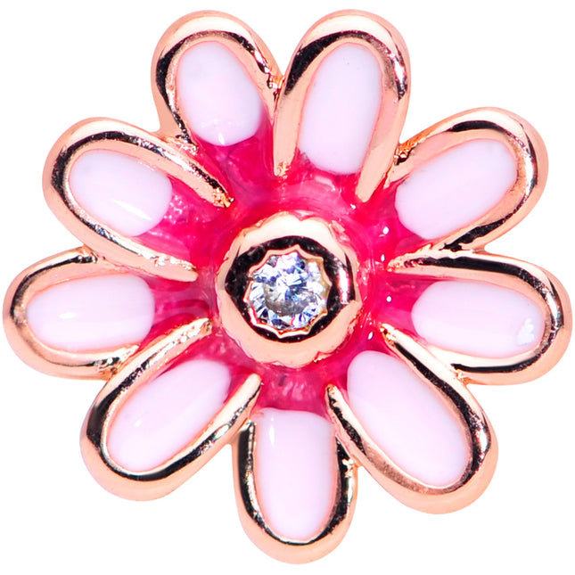 16G 5/16 Clear Gem Rose Gold Hue Pink Flower Labret Monroe Tragus